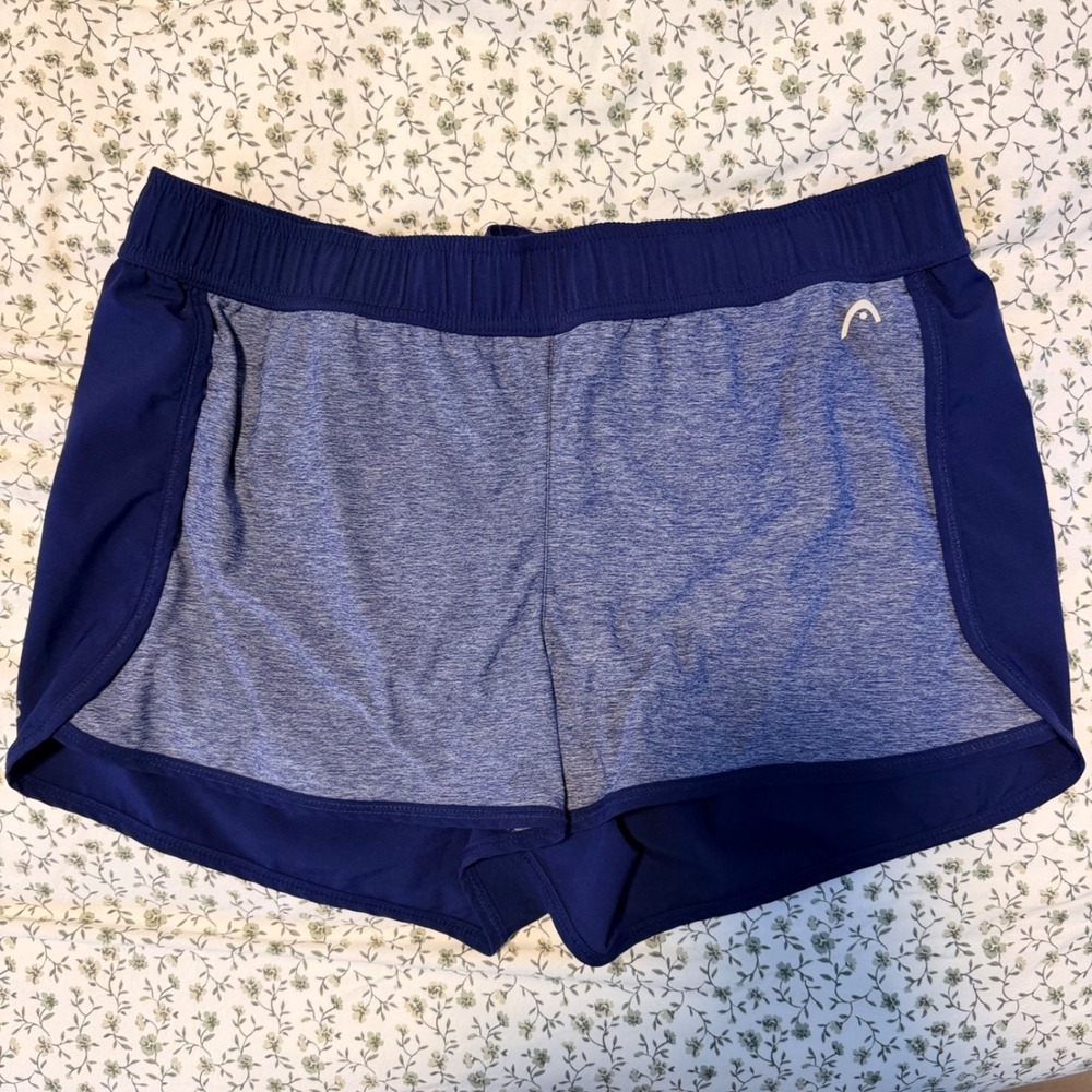 Head Womens L Blue Heathered Athletic Running Shorts Built-in Liner